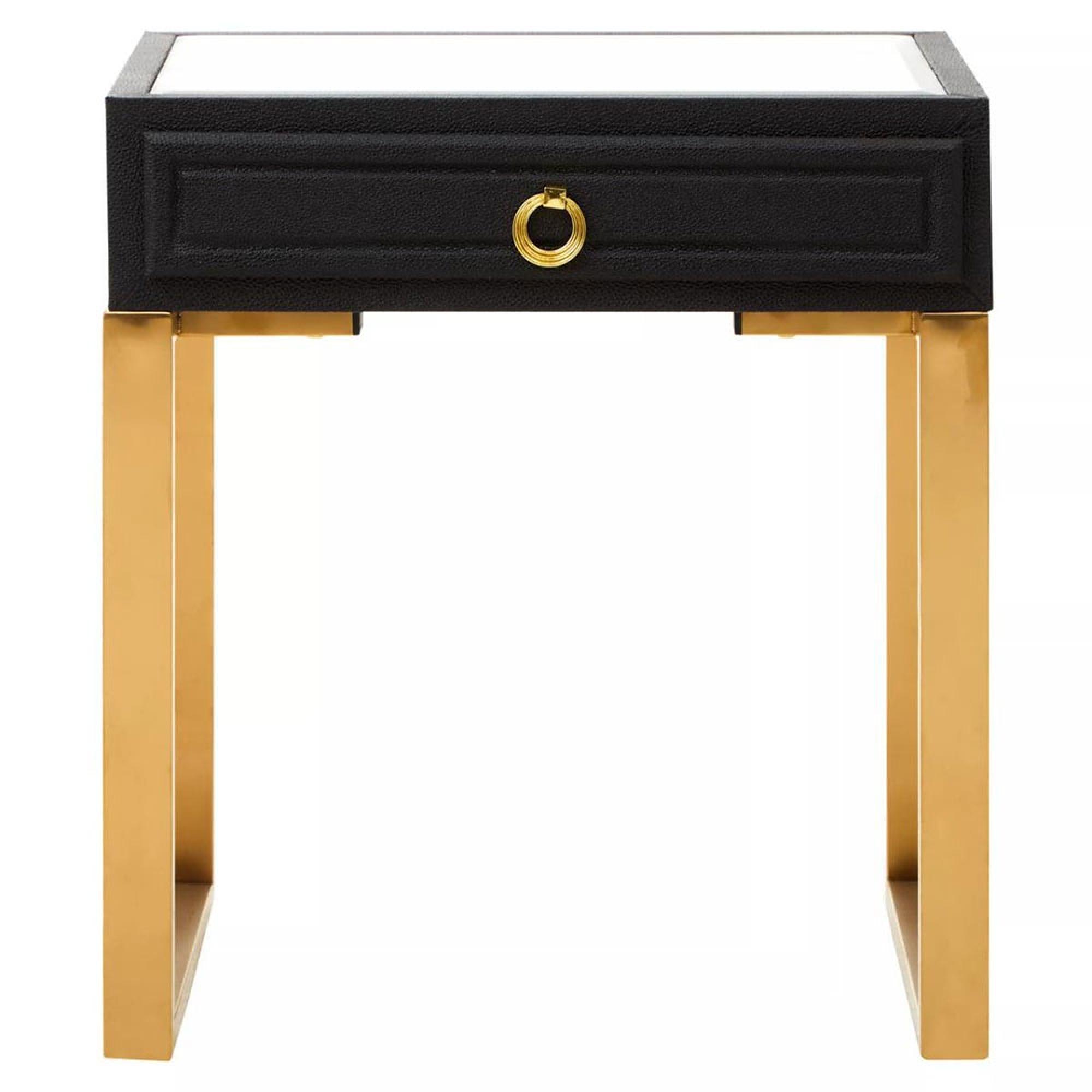 Cardoba Side Table - 1 Drawer - Faux Shagreen with Gold Legs