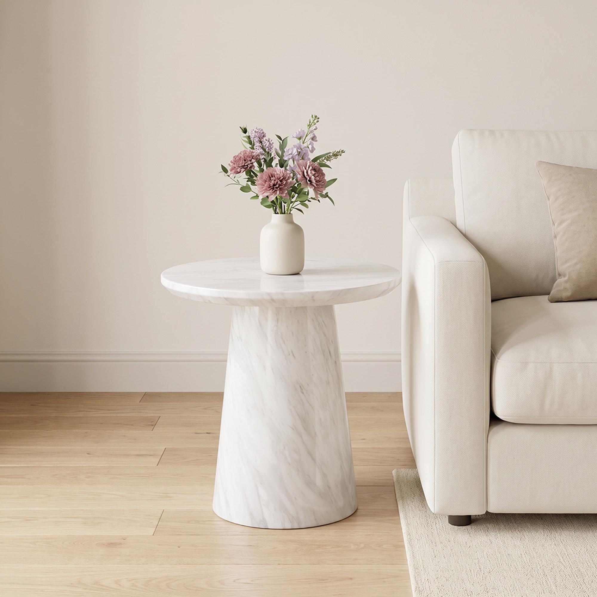 Carrera White Marble Round Side Table