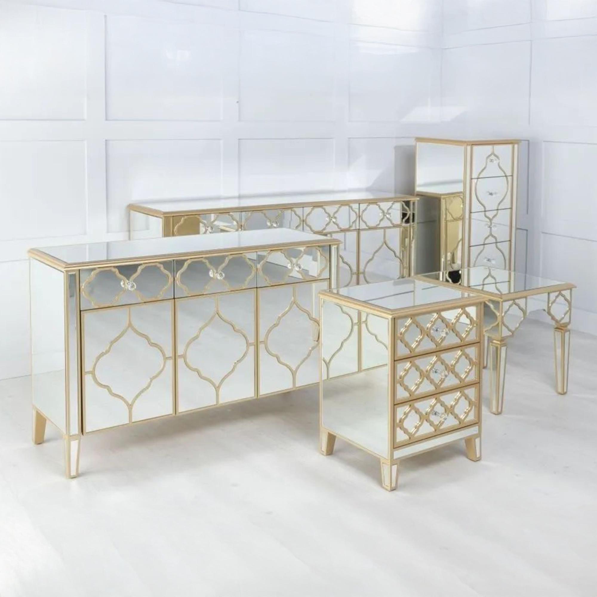 Casablanca Side Table - Square - Mirrored - Gold Trim