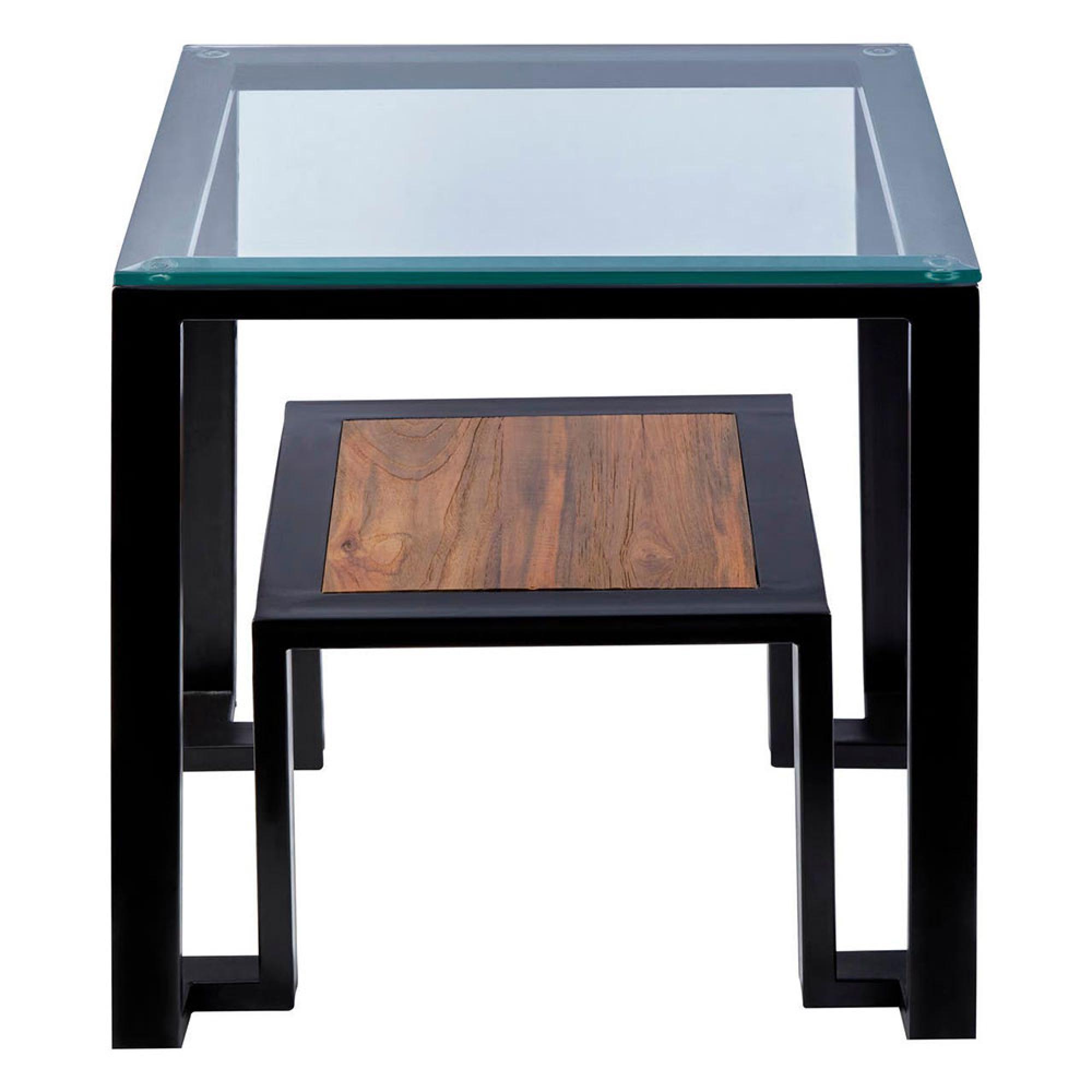 Cibo Side Table - 2 Tier - Square - Clear Glass with Black Metal