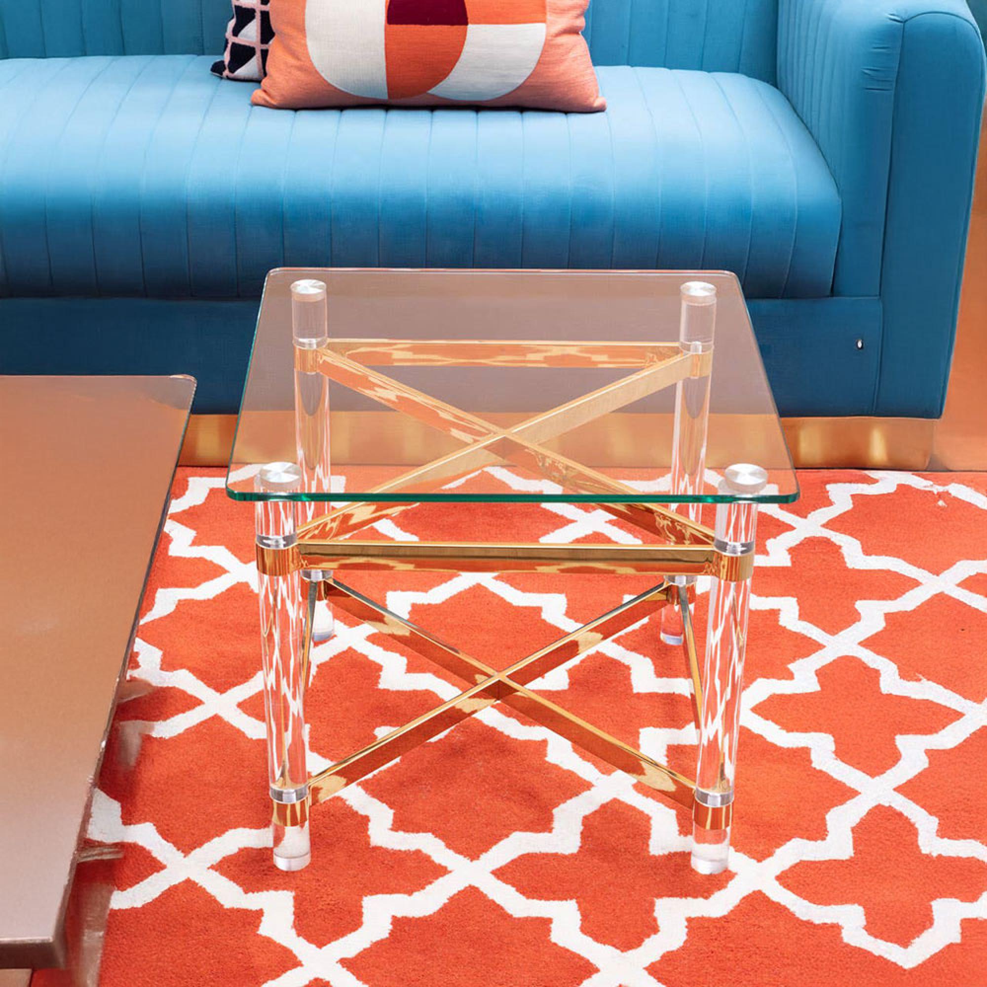 Clarence Side Table - Clear Glass with Gold Metal - Square