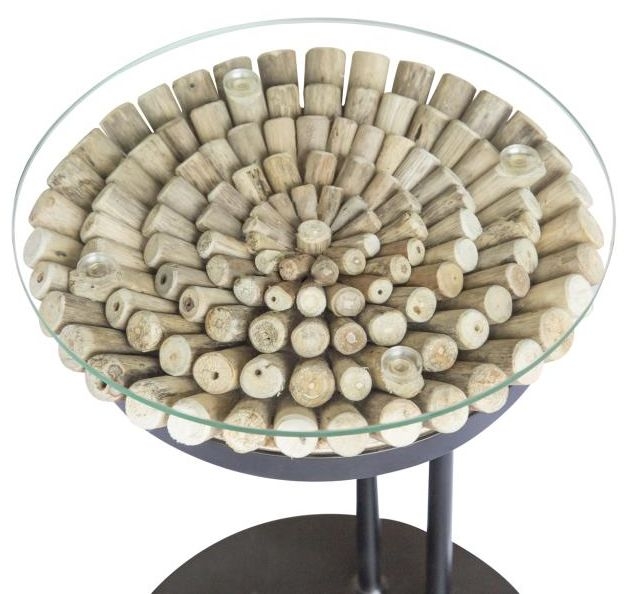 Driftwood Sofa Table Round - 60cm - Glass Top