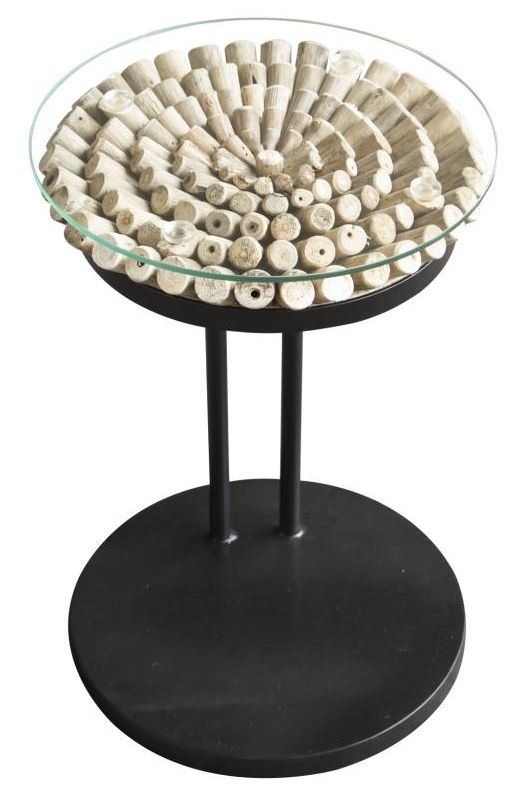 Driftwood Sofa Table Round - 60cm - Glass Top