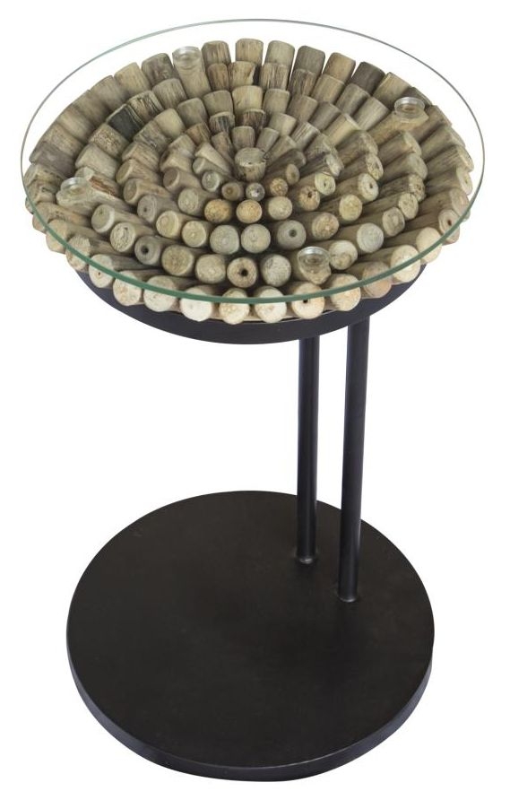 Driftwood Sofa Table Round - 60cm - Glass Top