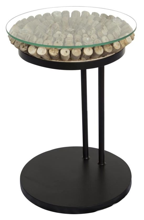 Driftwood Sofa Table Round - 60cm - Glass Top