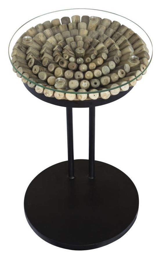 Driftwood Sofa Table Round - 60cm - Glass Top