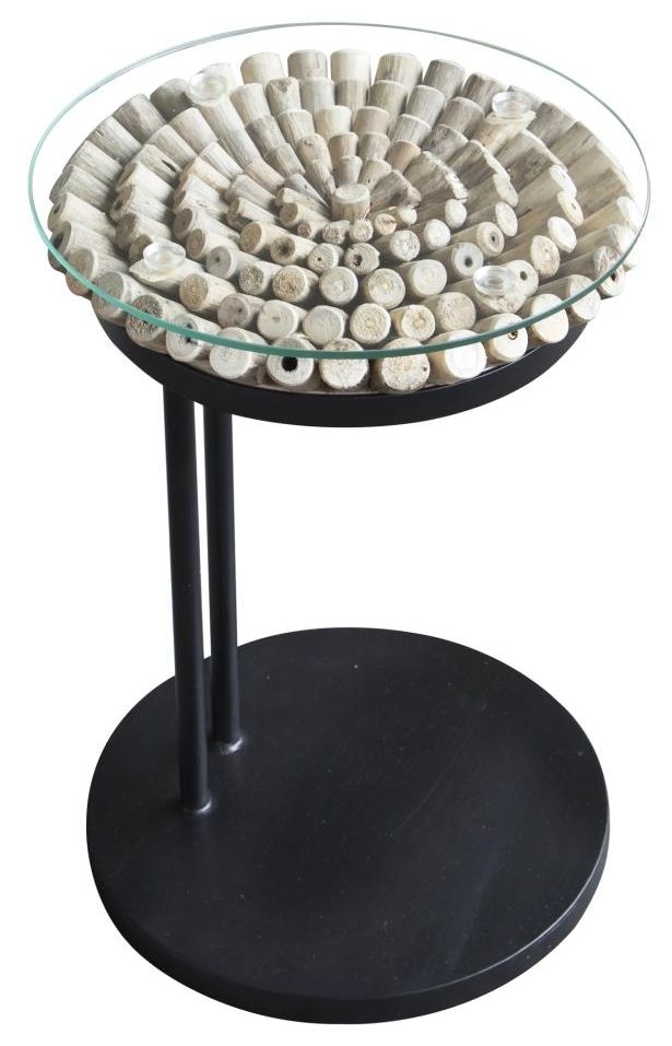 Driftwood Sofa Table Round - 60cm - Glass Top