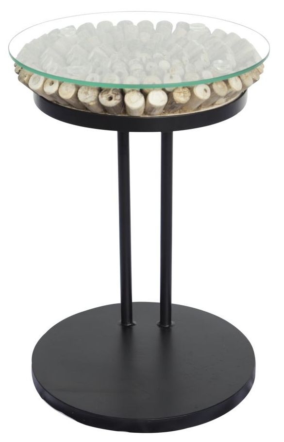 Driftwood Sofa Table Round - 60cm - Glass Top