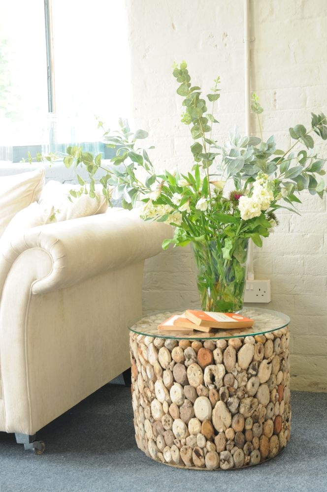 Driftwood Lamp Table - Drum - Round - Glass Top