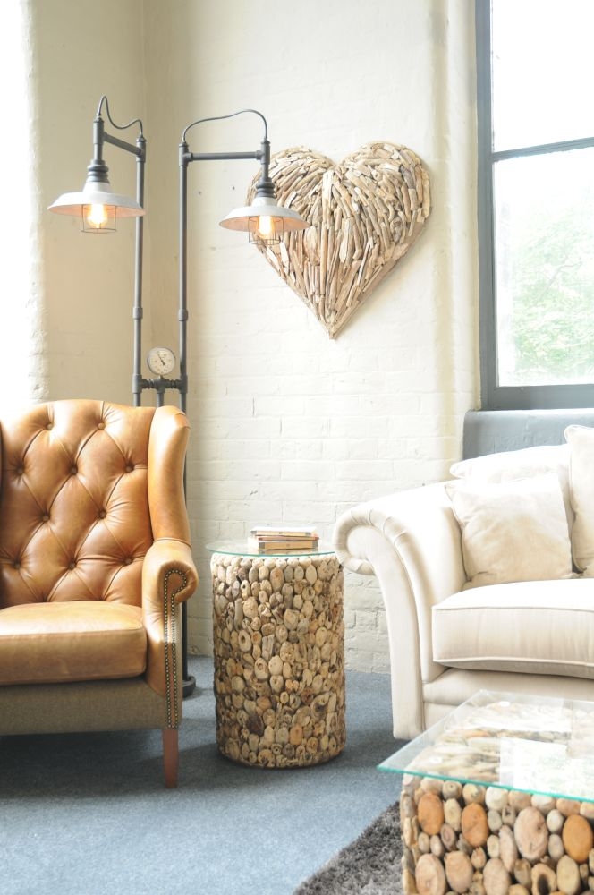 Driftwood Lamp Table - Tall - Round - Glass Top