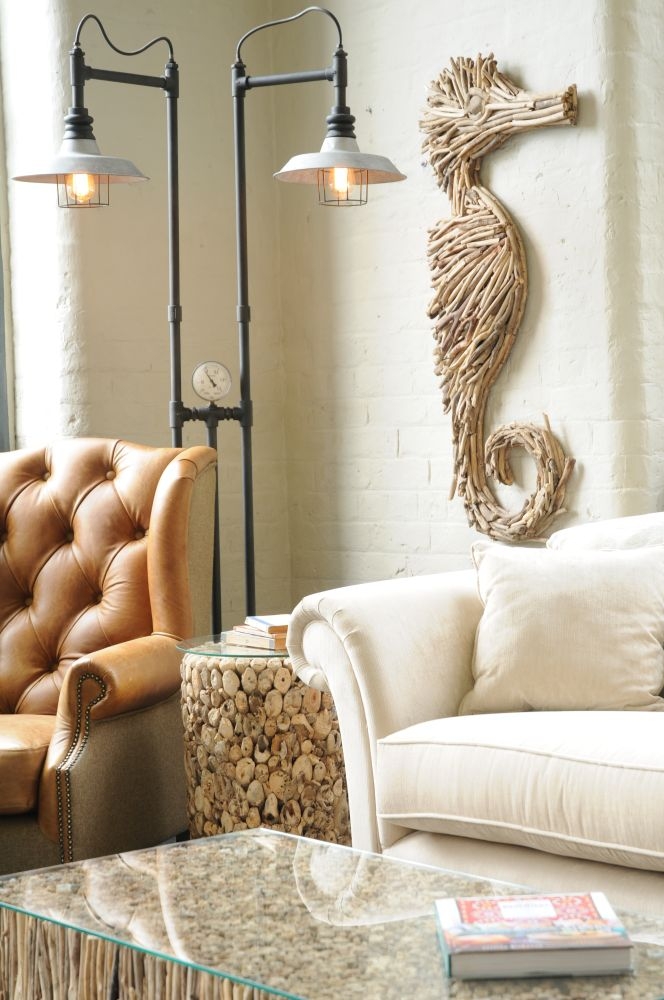 Driftwood Lamp Table - Tall - Round - Glass Top