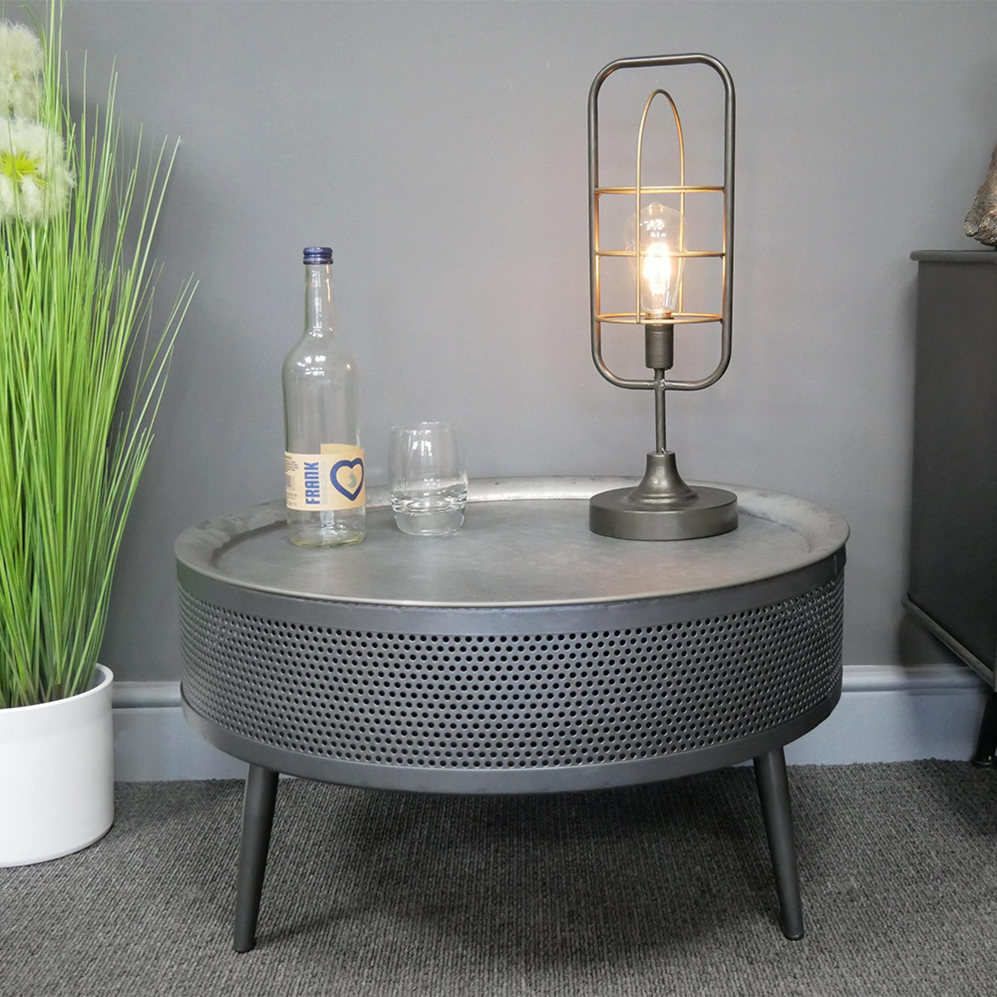 Side Table - Grey Metal - Round - Storage