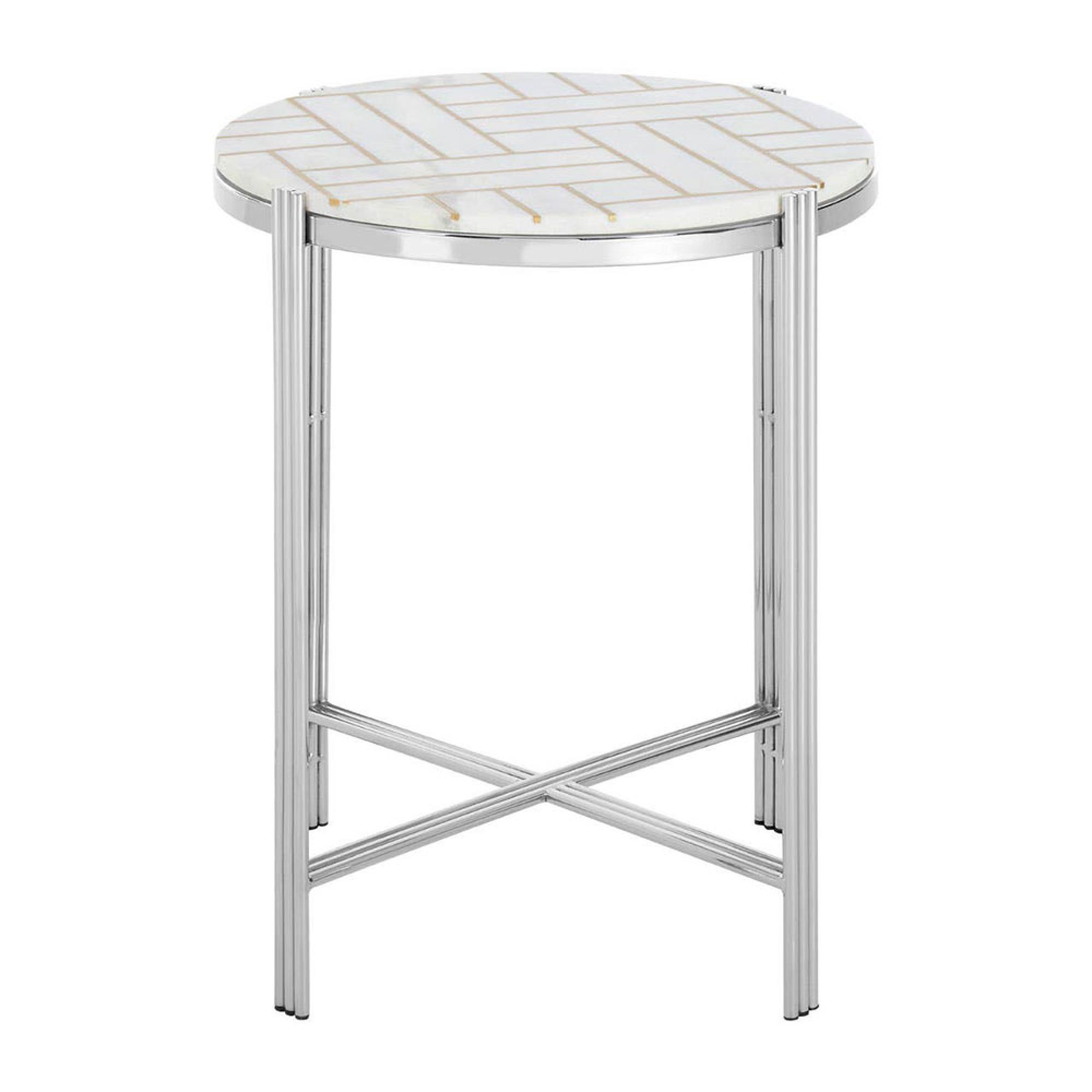 Eva Side Table - Round - White Marble with Silver Metal
