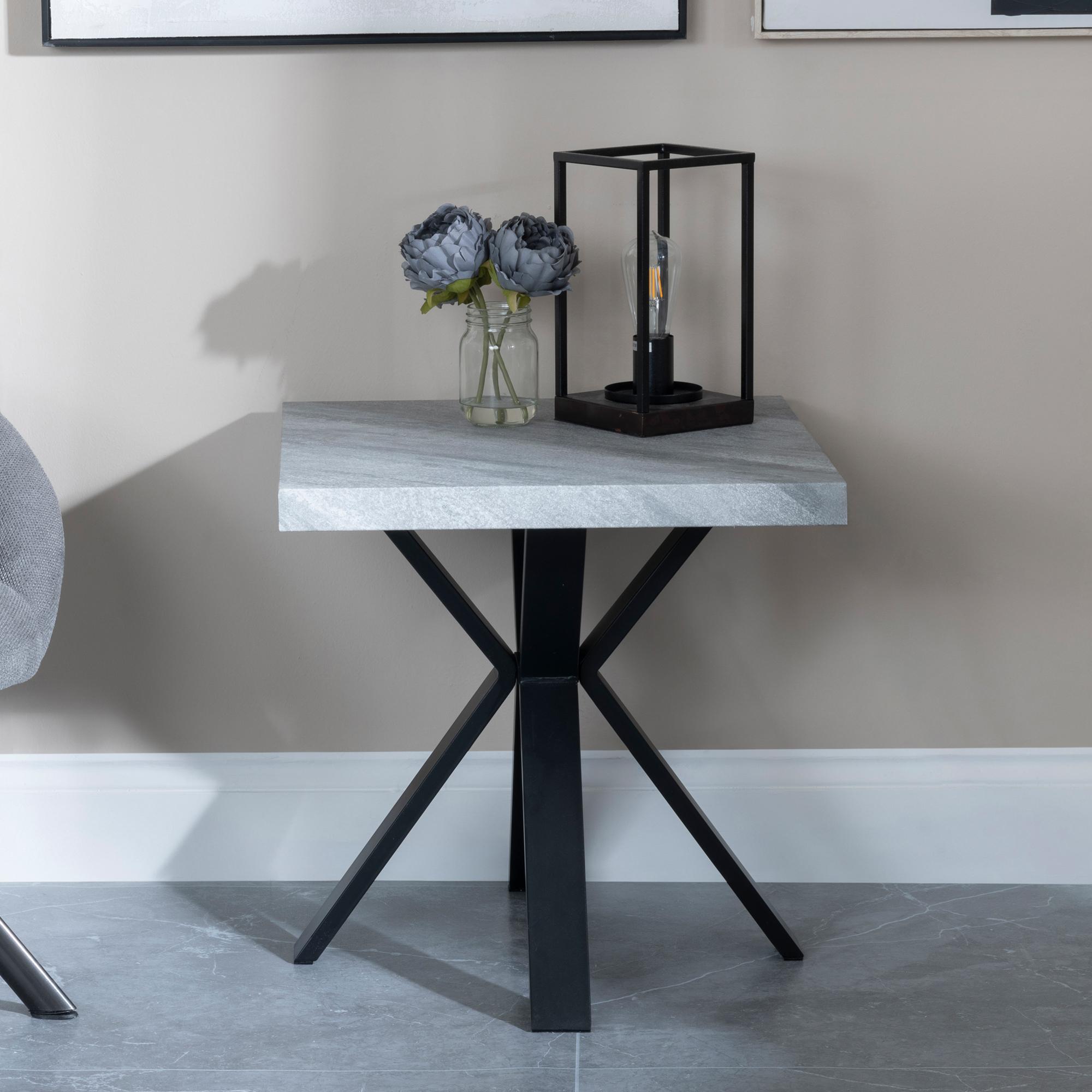 Ezra Grey Square End Table with Black Spider Legs