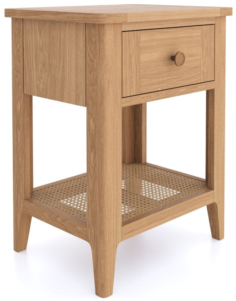 Henley Oak and Rattan 1 Drawer Side Table