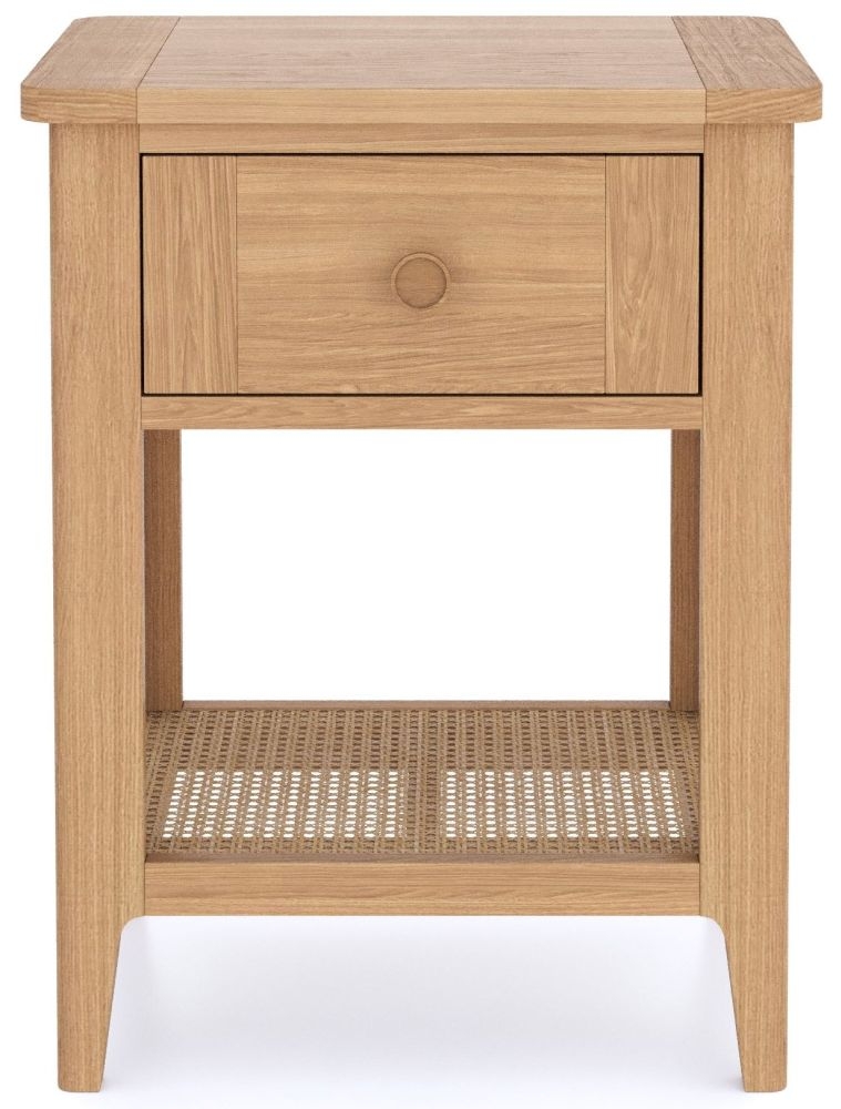 Henley Oak and Rattan 1 Drawer Side Table