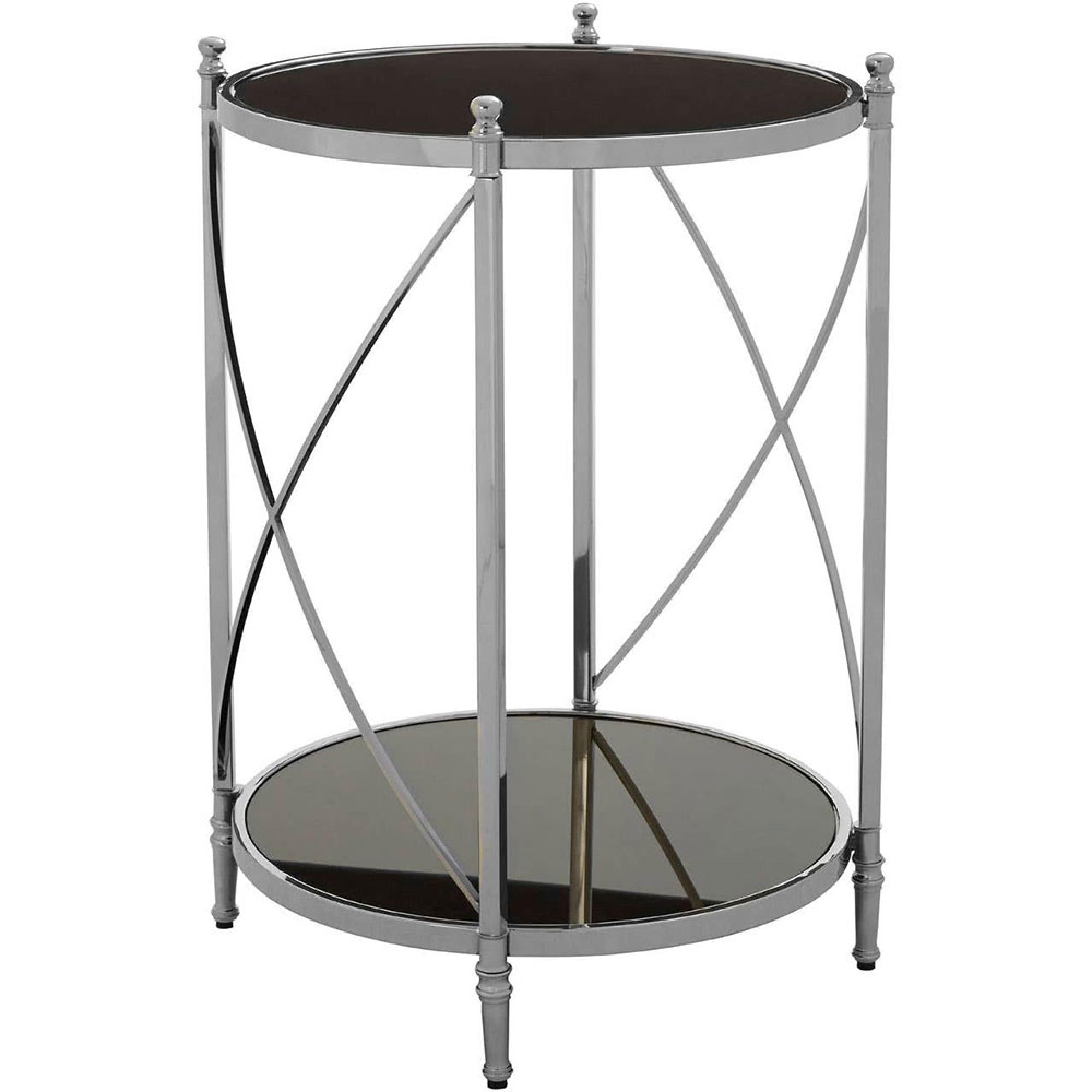 Hoffmann Side Table - Round - Black Glass with Silver Metal