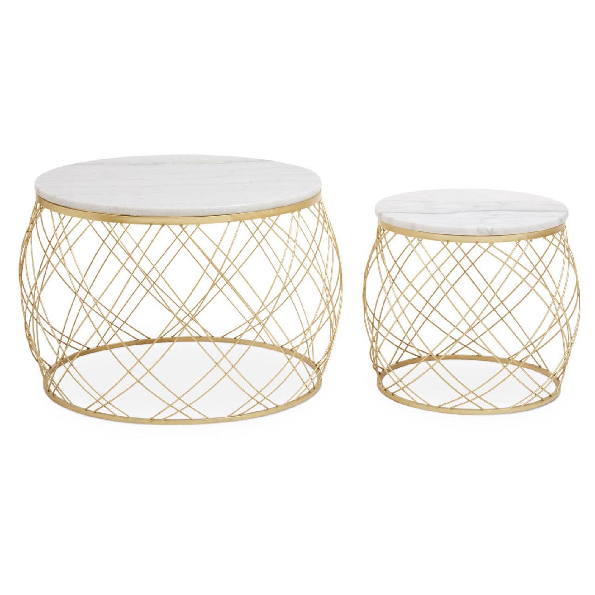 Jodie Side Tables - Set of 2 - White Marble Round with Geometric Base
