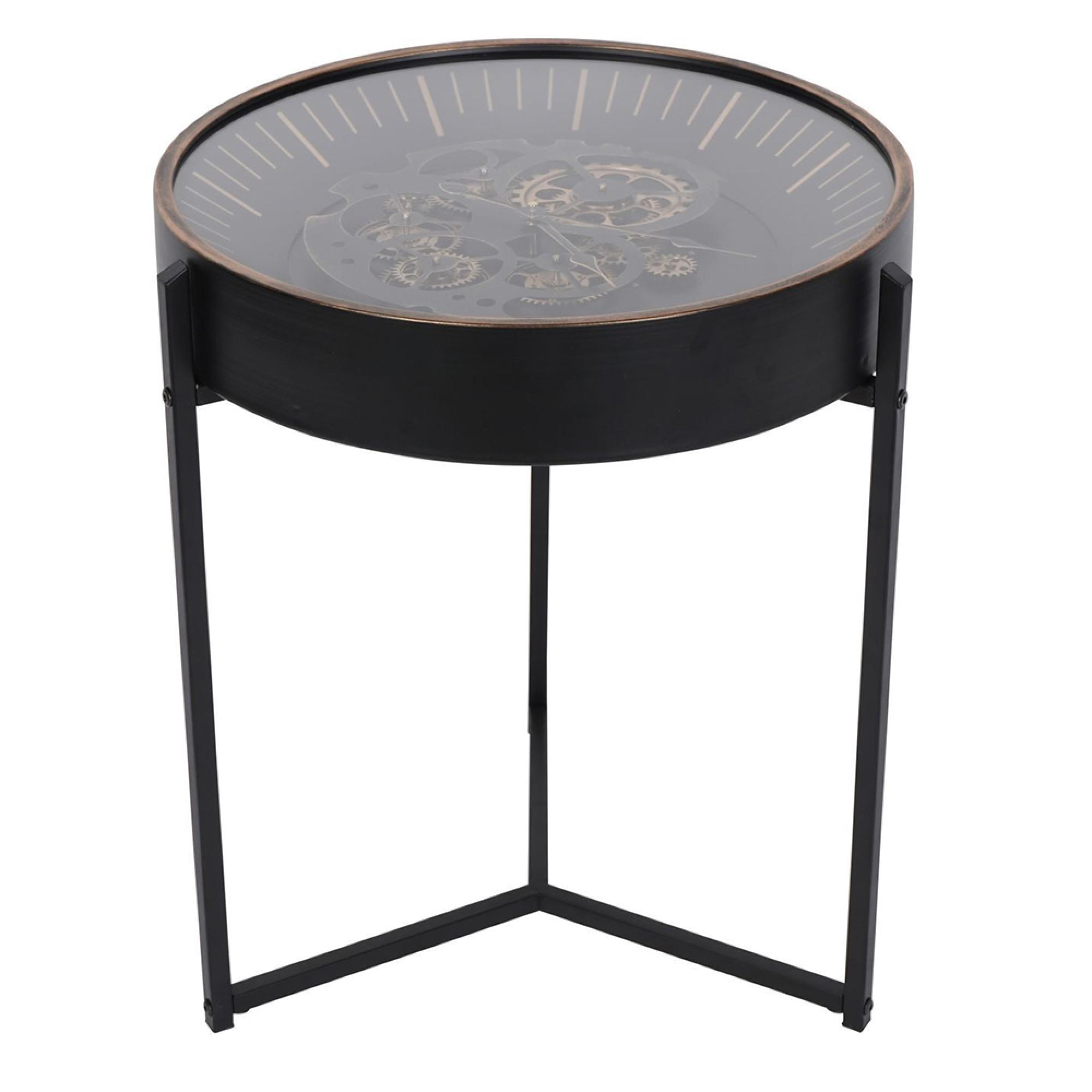 Palladium Side Table - Black and Gold Cogs - Round