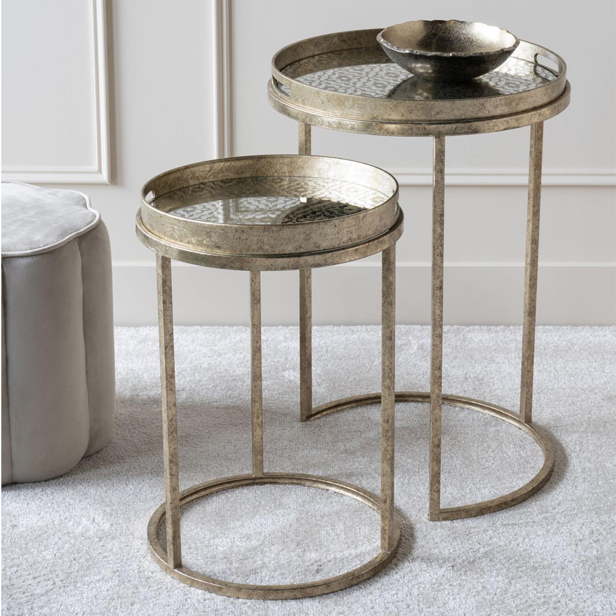 Vienna Side Tray Table - Gold Diamond Metal - Round - Set of 2