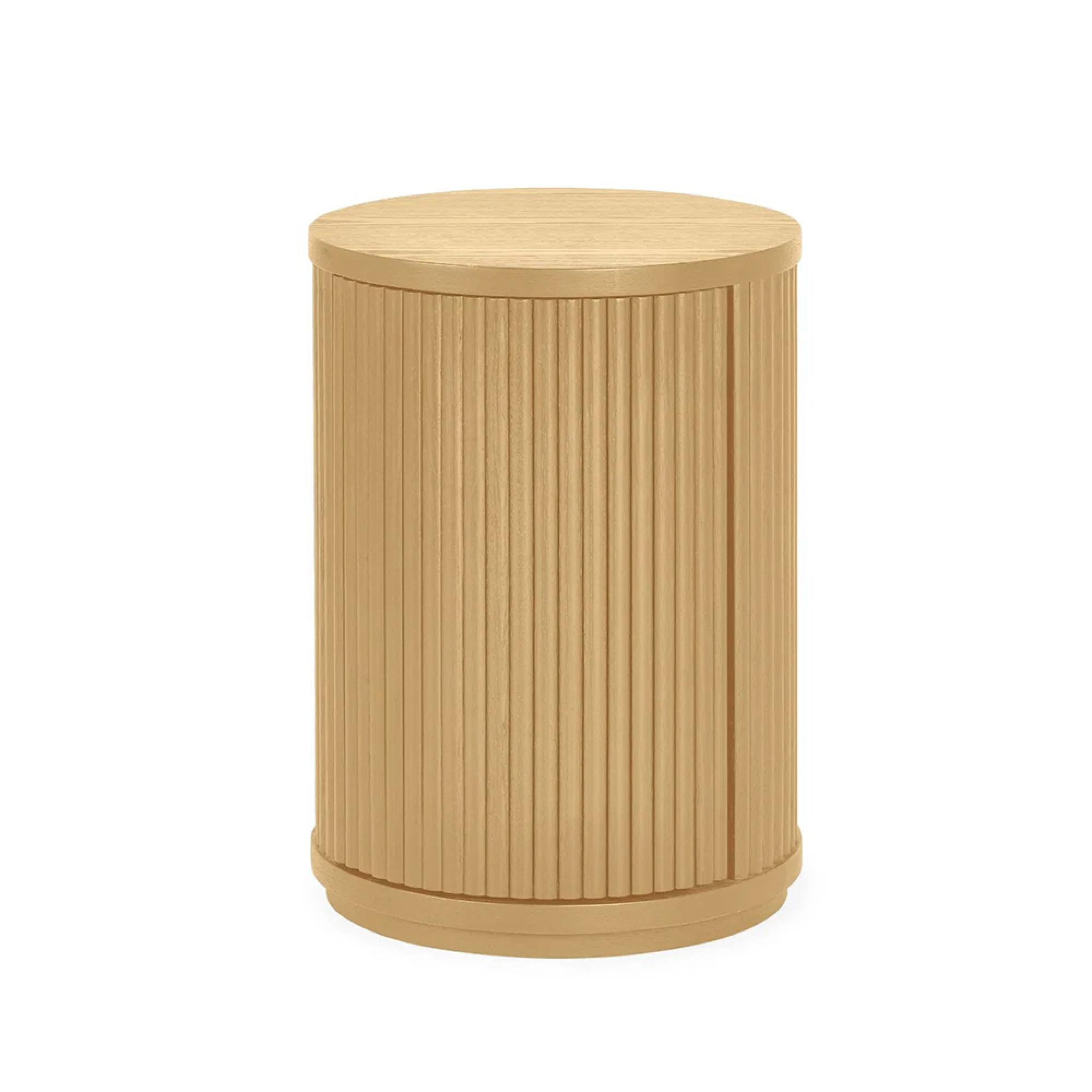Louis Side Table - 1 Door - Round - Light Oak Effect - Fluted Base