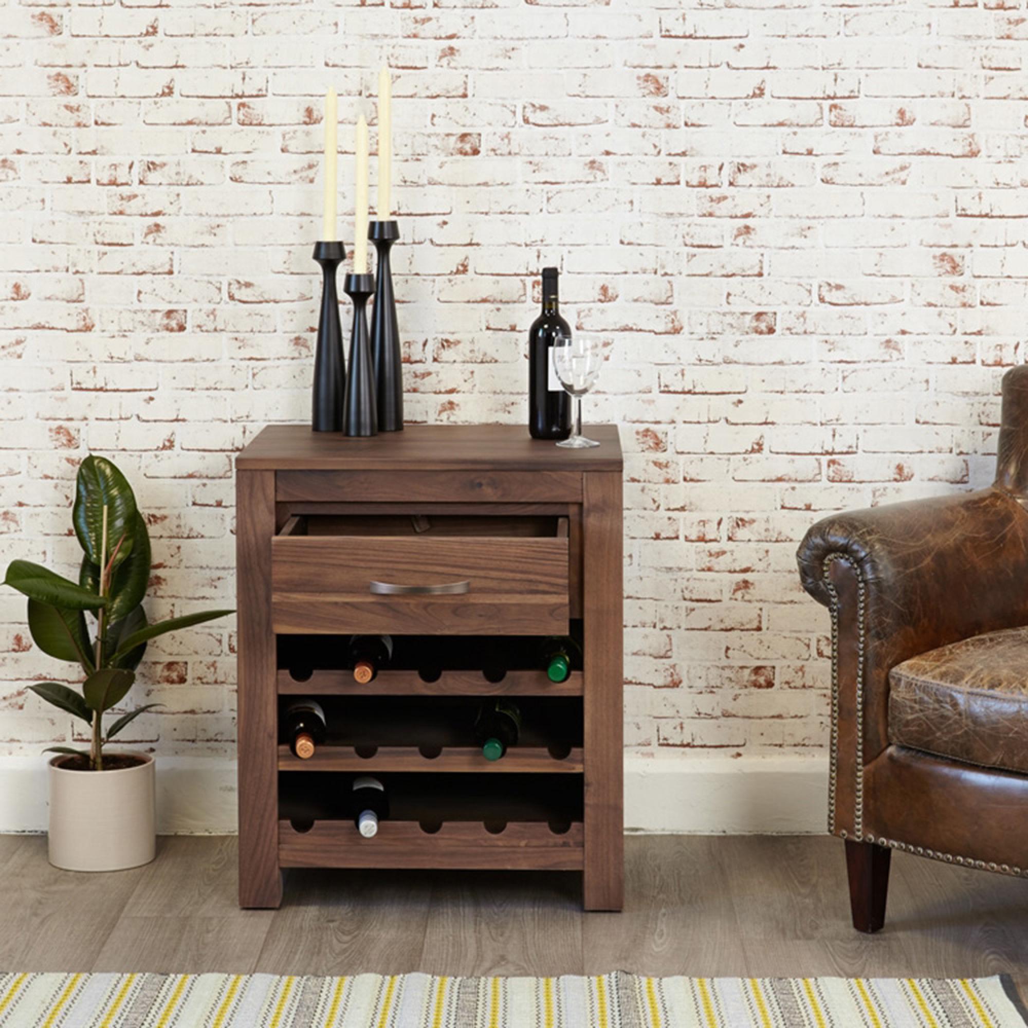 Mayan Walnut Lamp Table - Wine Rack