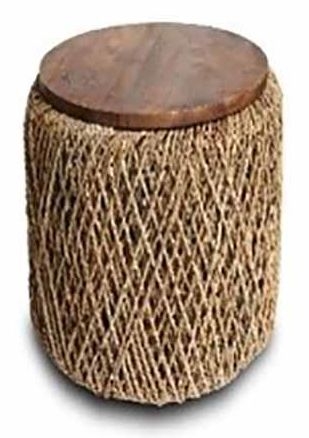Natural Mindi Wood Round Lamp Table with Weaved Base