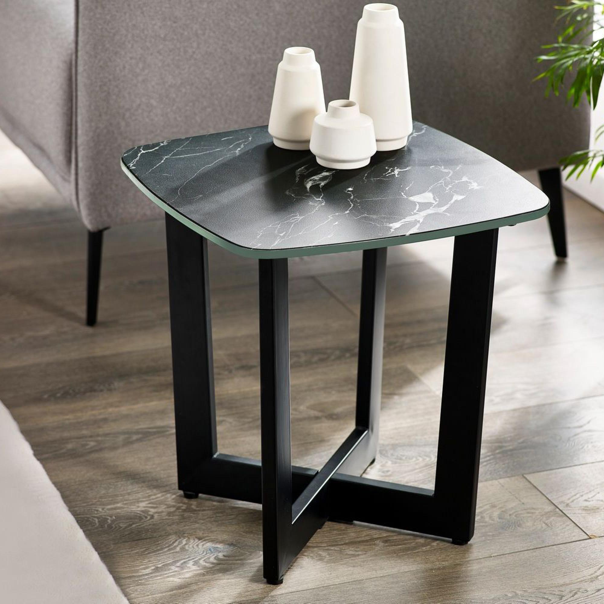 Olympus Lamp Table - Black Marble Effect