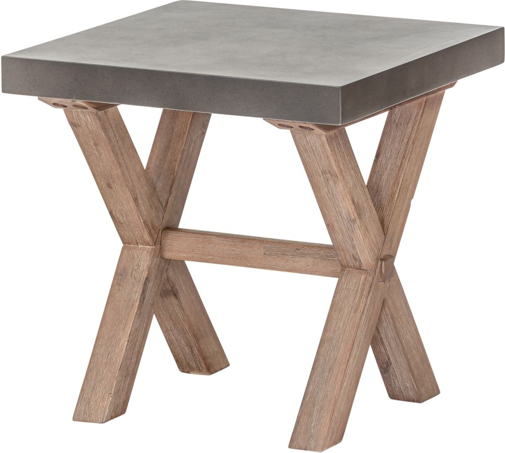 Pimlico Side Table - Square - X Leg - Acacia Wood and Concrete Top