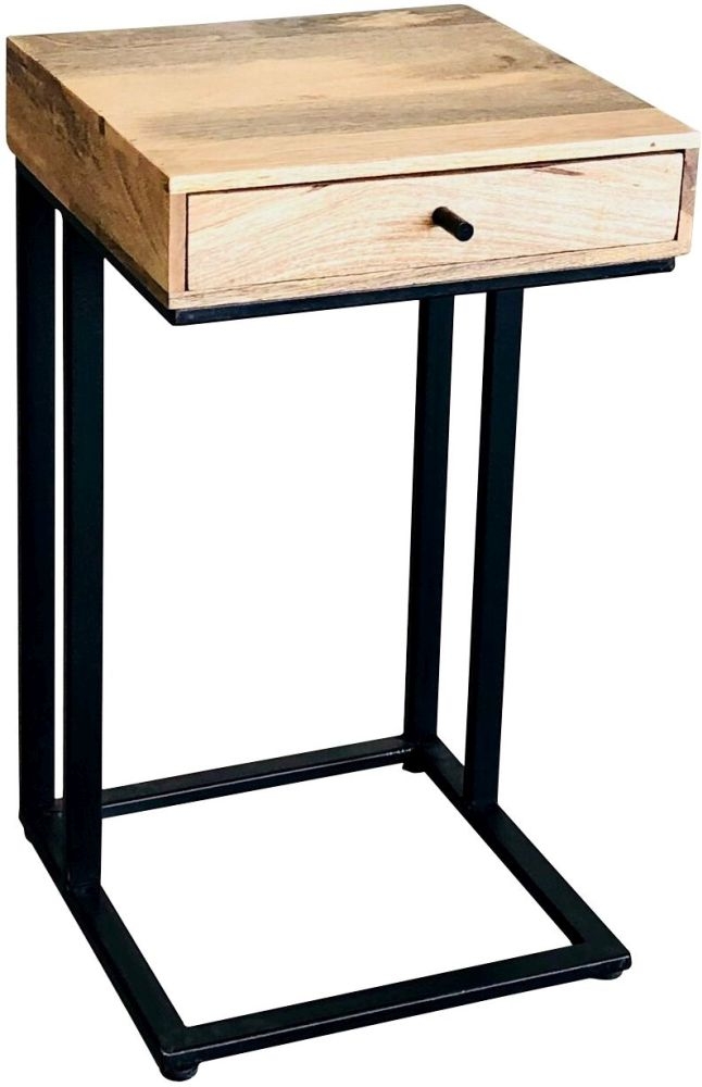 Ravi Mango Wood 1 Drawer Large C Shape Side Table