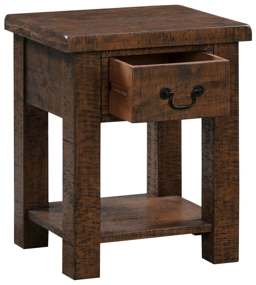 Reclaimed Dark Pine Lamp Table - 1 Drawer