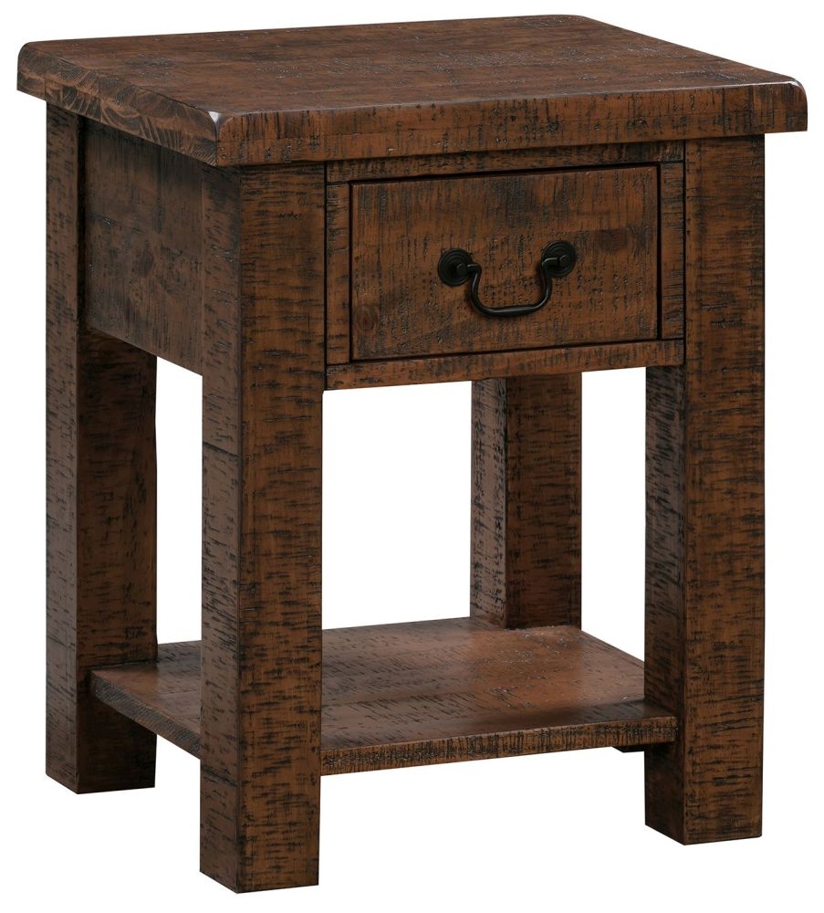 Reclaimed Dark Pine Lamp Table - 1 Drawer