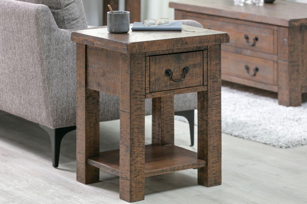 Reclaimed Dark Pine Lamp Table - 1 Drawer