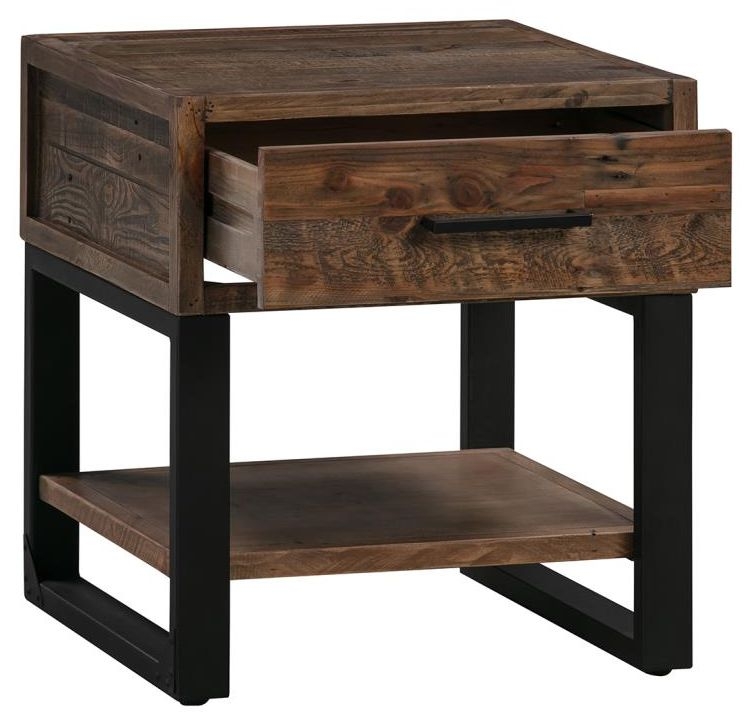 Reclaimed Pine Lamp Table - 1 Drawer