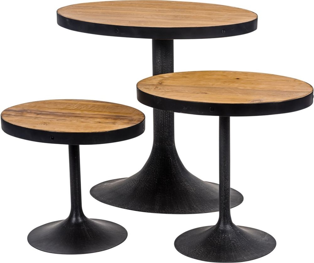 Revival Side Table - Large - Flute Base - Reclaimed Pine and Black Metal