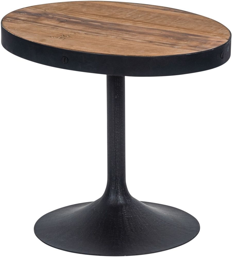 Revival Side Table - Small - Flute Base - Reclaimed Pine and Black Metal