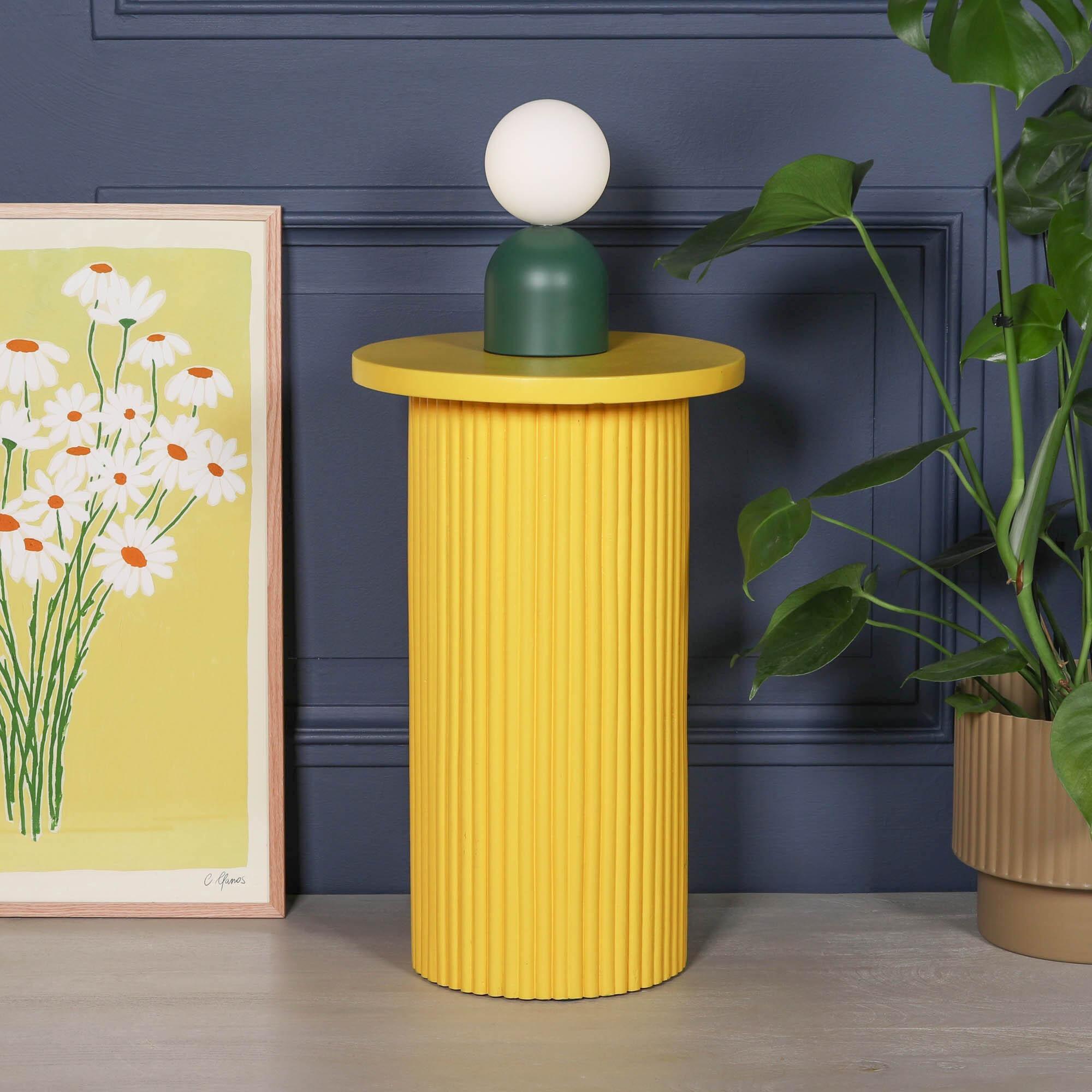Ribbed Mango Wood Side Table - Yellow - Round - Occasional