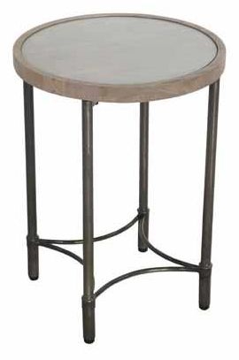 Round Mango Wood Lamp Table with Metal Base