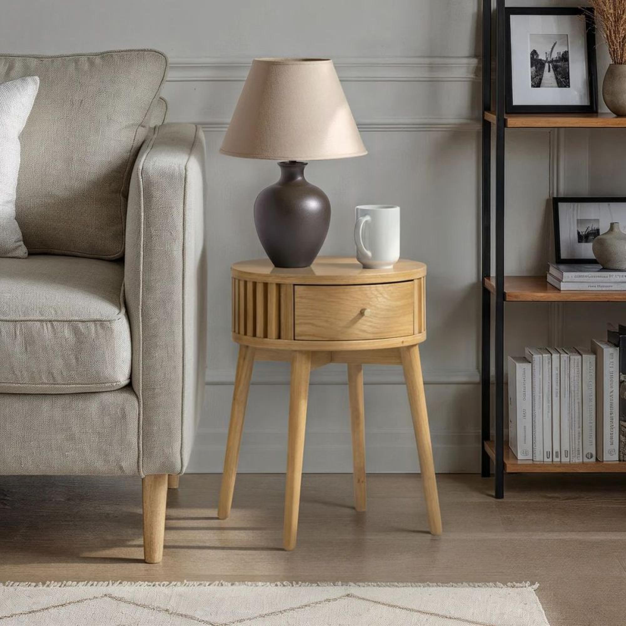 Soho Side Table - 1 Drawer - Slatted Round - Oak