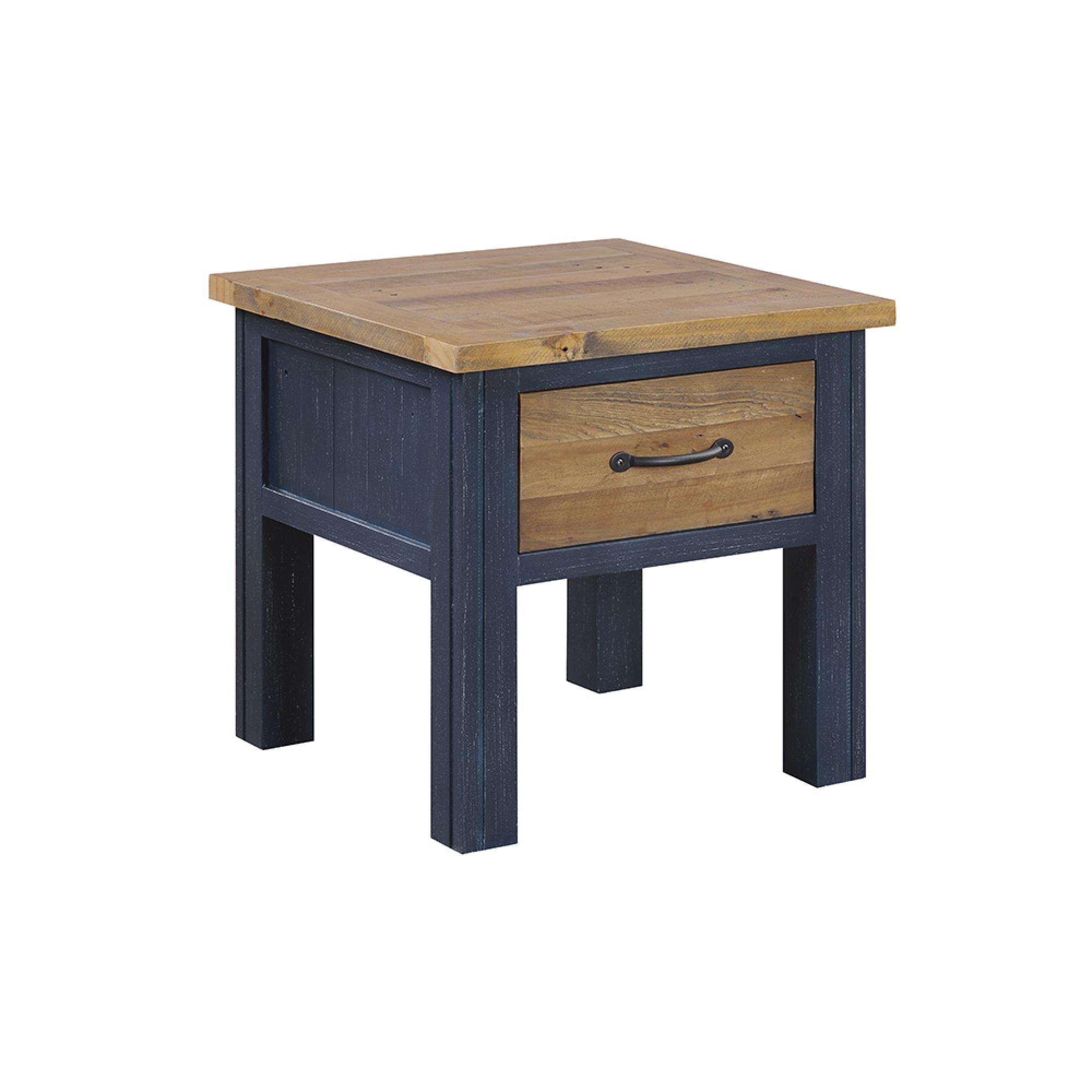 Splash Blue Square Lamp Table - 1 Drawer