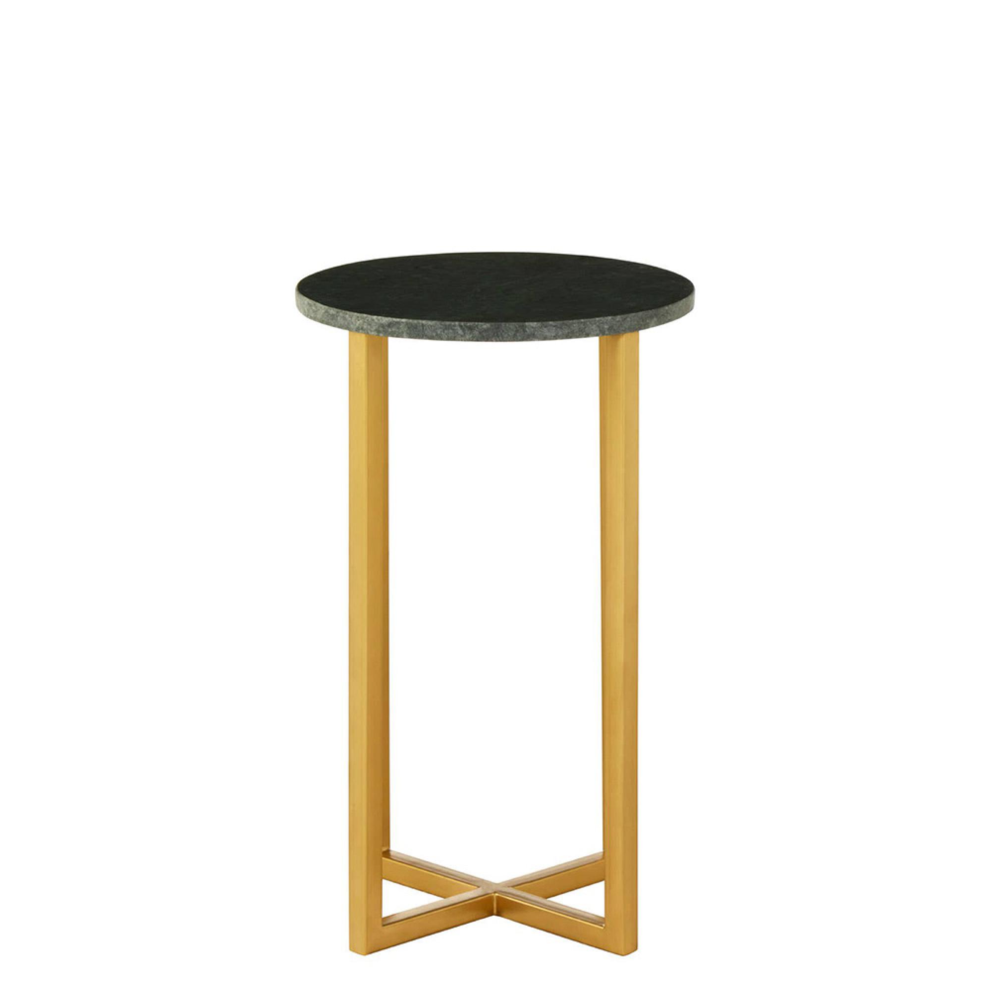 Templar Side Table - Round Tall - Green Marble and Gold
