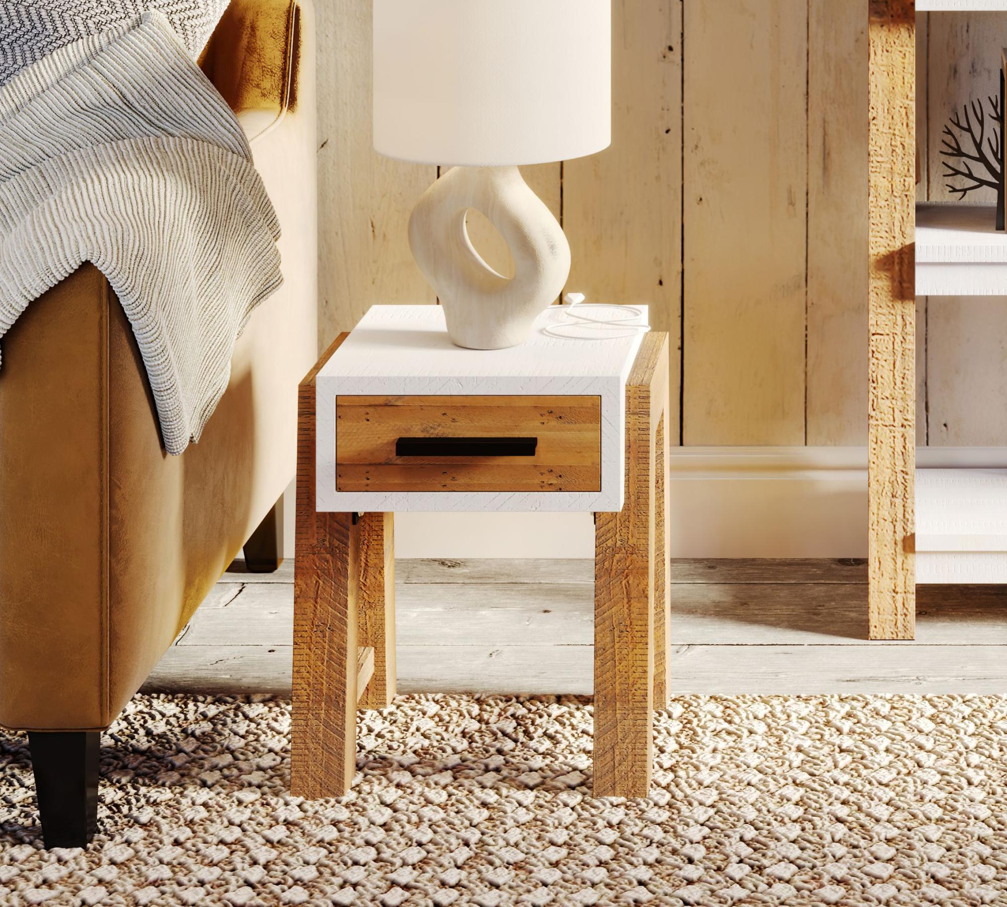 Trinity Reclaimed Wood & White Side Table - 1 Drawer