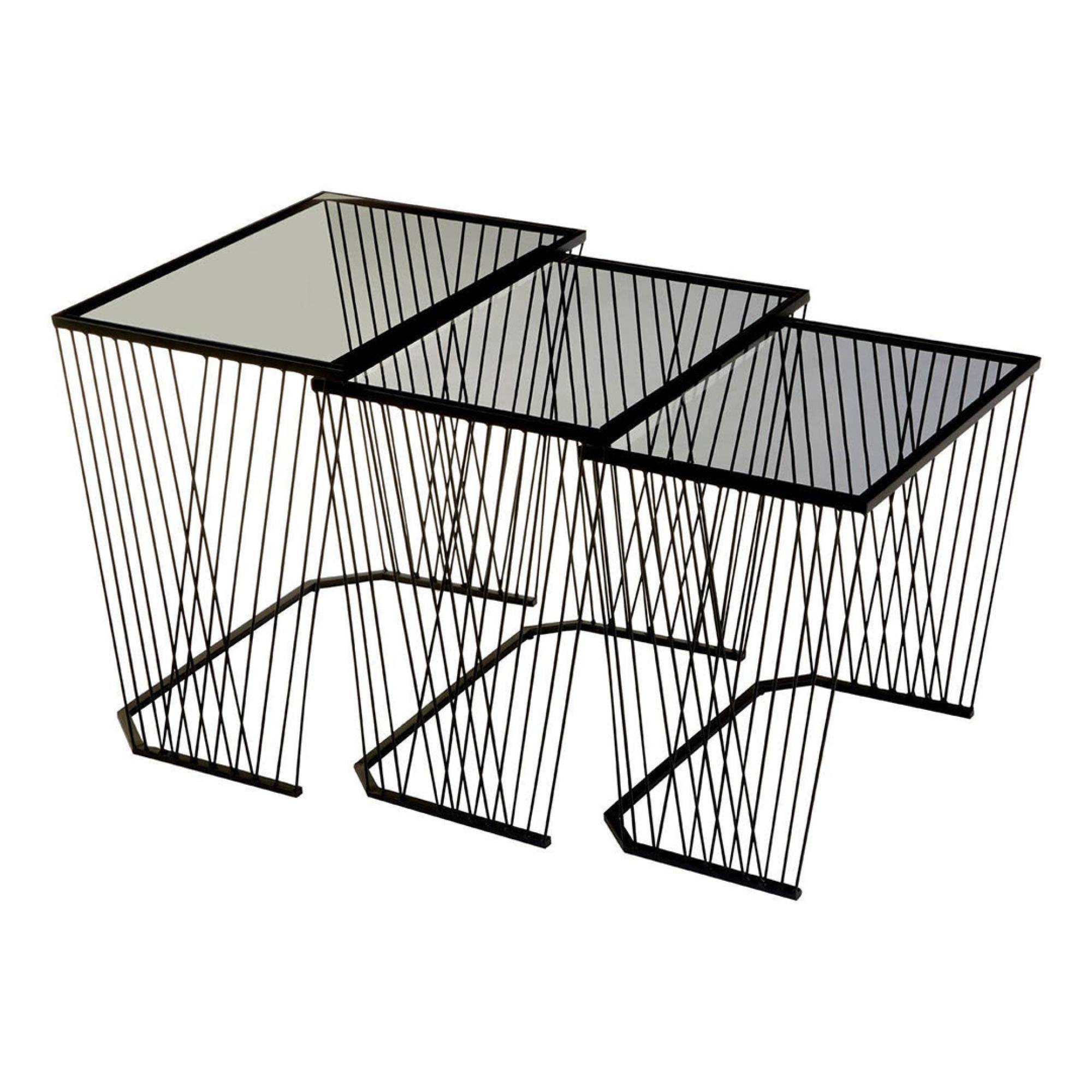 Trento Side Tables - Set of 3 - Glass with Black Metal Base