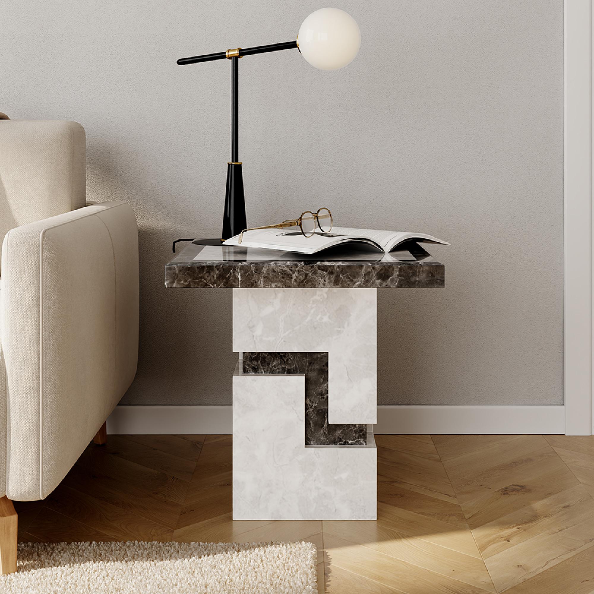 Venice Armani Grey Engineered Marble Side Table