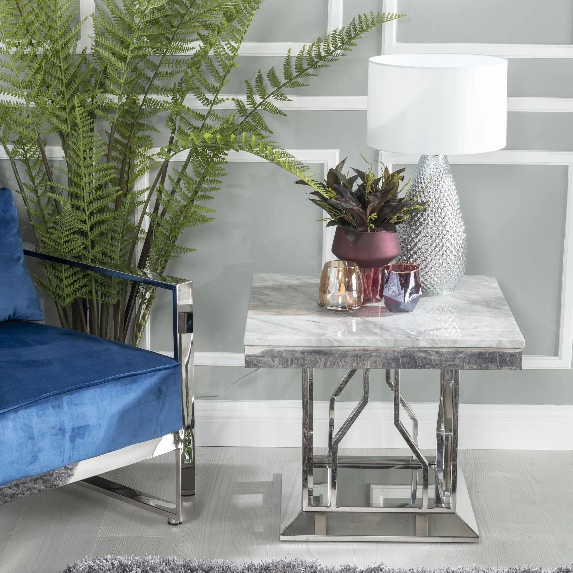 Vortex Grey Marble and Chrome Side Table