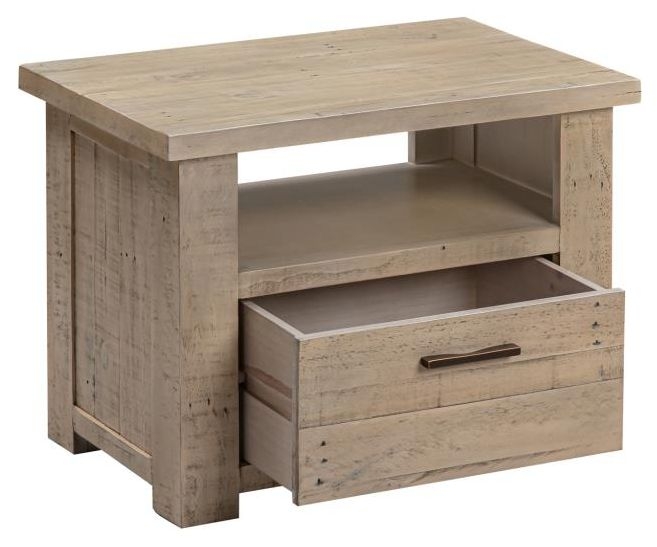 Washed Grey Reclaimed Pine 1 Drawer Lamp Table