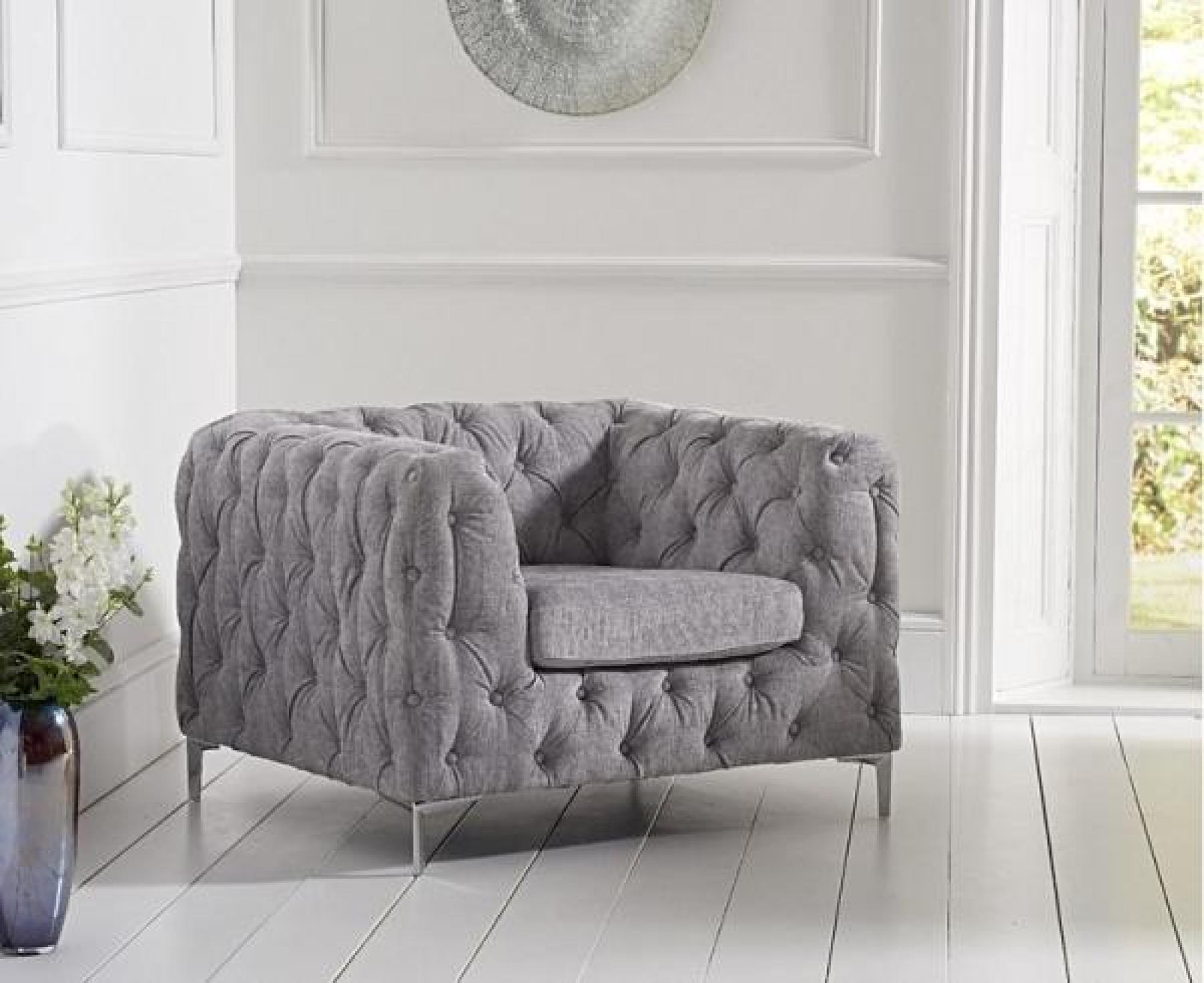Clearance - Alicia Grey Plush Fabric Armchair - FS375