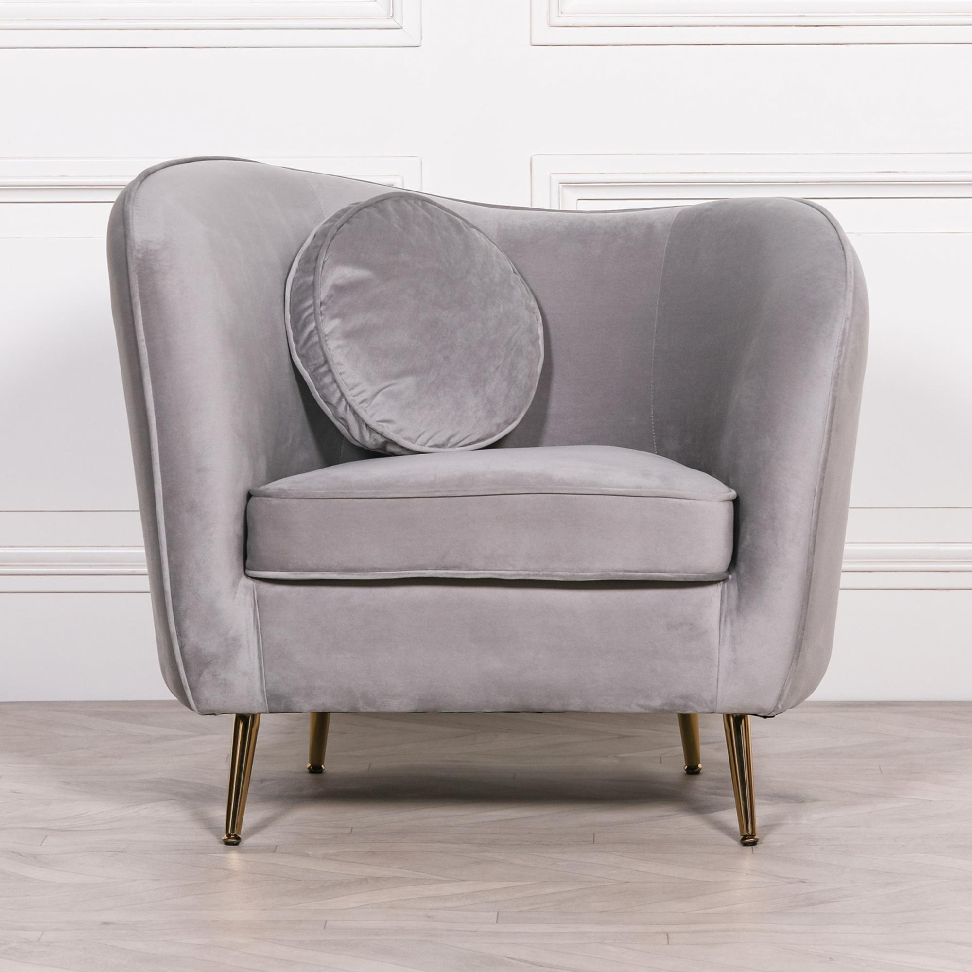 Grey Velvet Occasional Armchair with Cushion