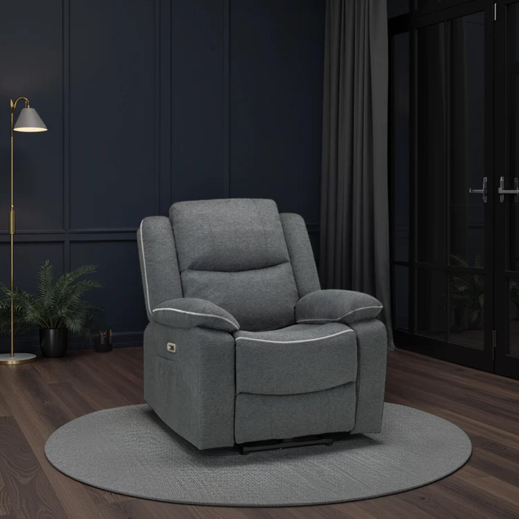 Harald Electric Recliner Armchair - Grey Fabric