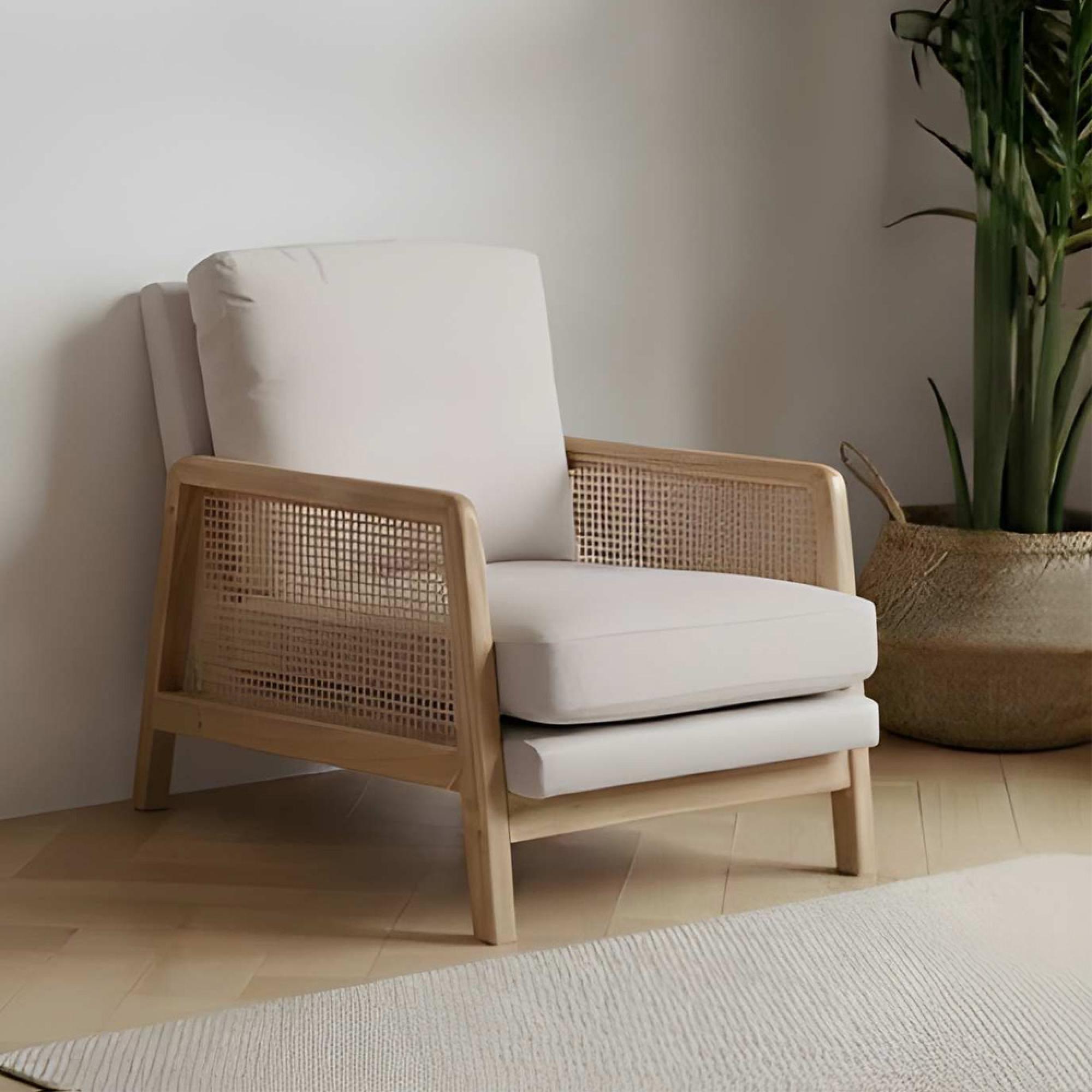 Ida Armchair - Cream Fabric and Rattan